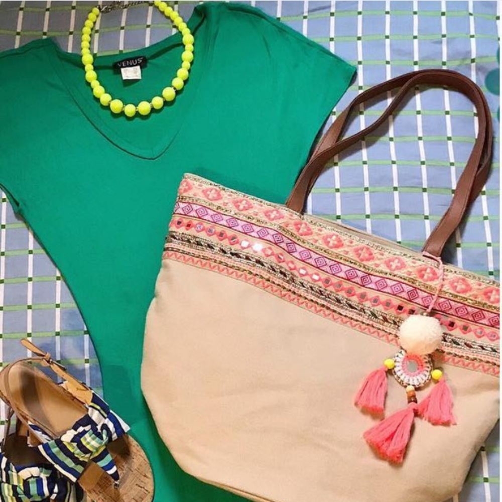 Neon Lime Green Beaded Rhinestone Station Necklace